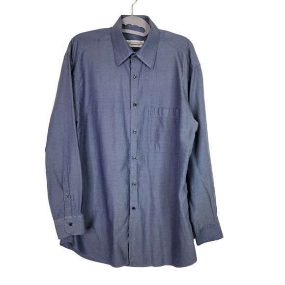 ERMENEGILDO ZEGNA Shirt Mens 39 15.5 Blue Button Front Dress Shirt Pocket‎ - Picture 1 of 10